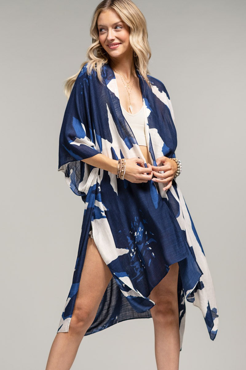 Ocean Bloom Kimono Wrap Navy Floral Beach Cover Up Fitkitty Culture Athleisure Wear, Yoga Wear & Women's Clothing