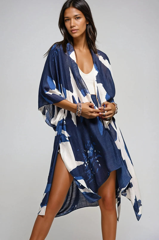 Ocean Bloom Kimono Wrap Navy Floral Beach Cover Up Fitkitty Culture Athleisure Wear, Yoga Wear & Women's Clothing