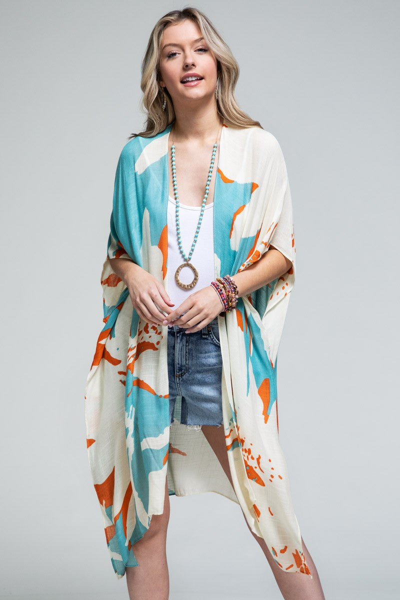 Aquamarine Ocean Bloom Kimono Wrap Floral Beach Cover Fitkitty Culture Athleisure Wear, Yoga Wear & Women's Clothing