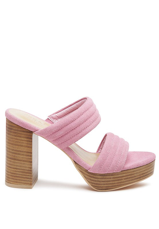 MILLE FEUX SUEDE SLIP-ON BLOCK HEELED SANDAL