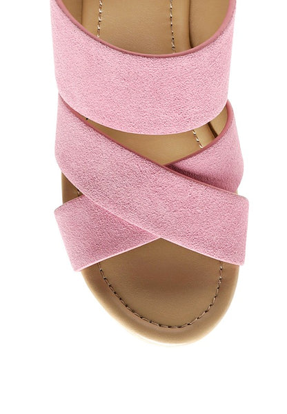 Suede block heel slip-on sandal