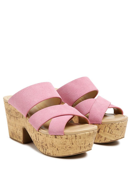 Suede block heel slip-on sandal