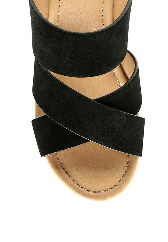 Suede block heel slip-on sandal