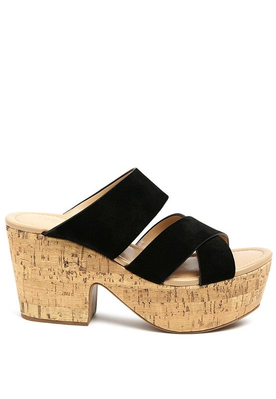 Suede block heel slip-on sandal