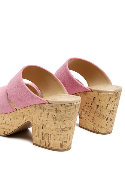 Suede block heel slip-on sandal