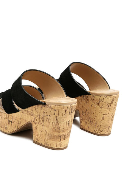 Suede block heel slip-on sandal