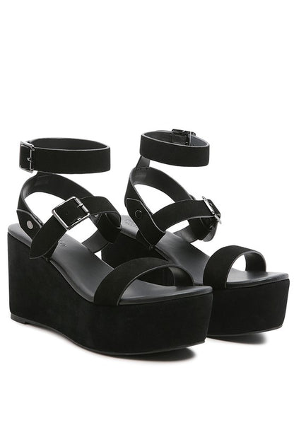 Rag&co suede leather wedge sandals