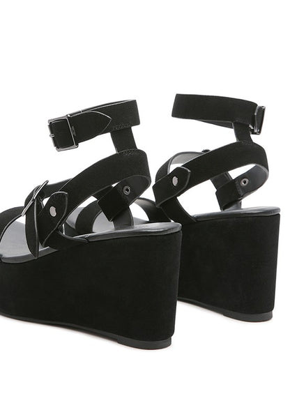 Rag&co suede leather wedge sandals