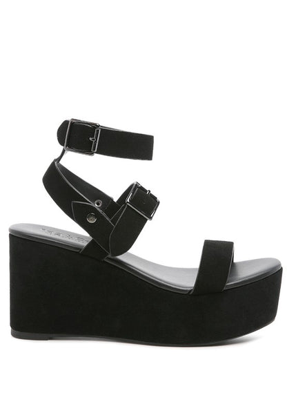 Rag&co suede leather wedge sandals