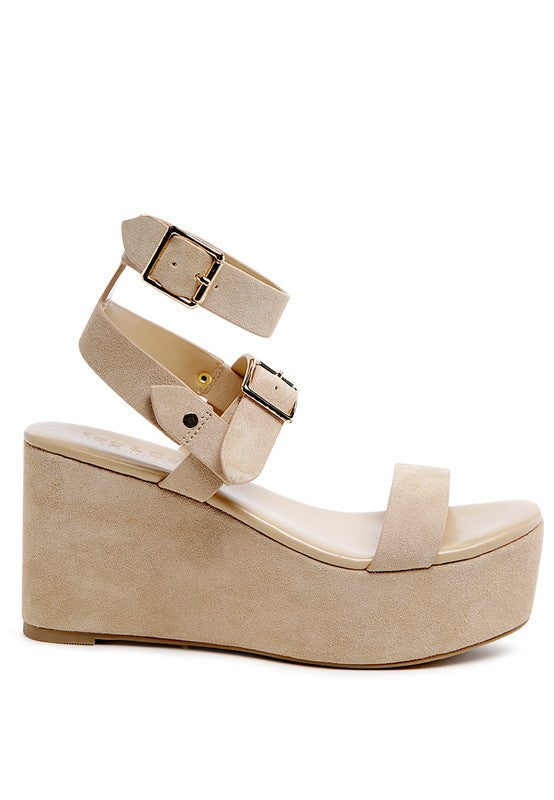 Rag&co suede leather wedge sandals