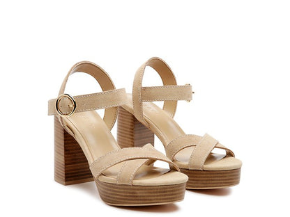 Rag&Co suede block heeled sandals