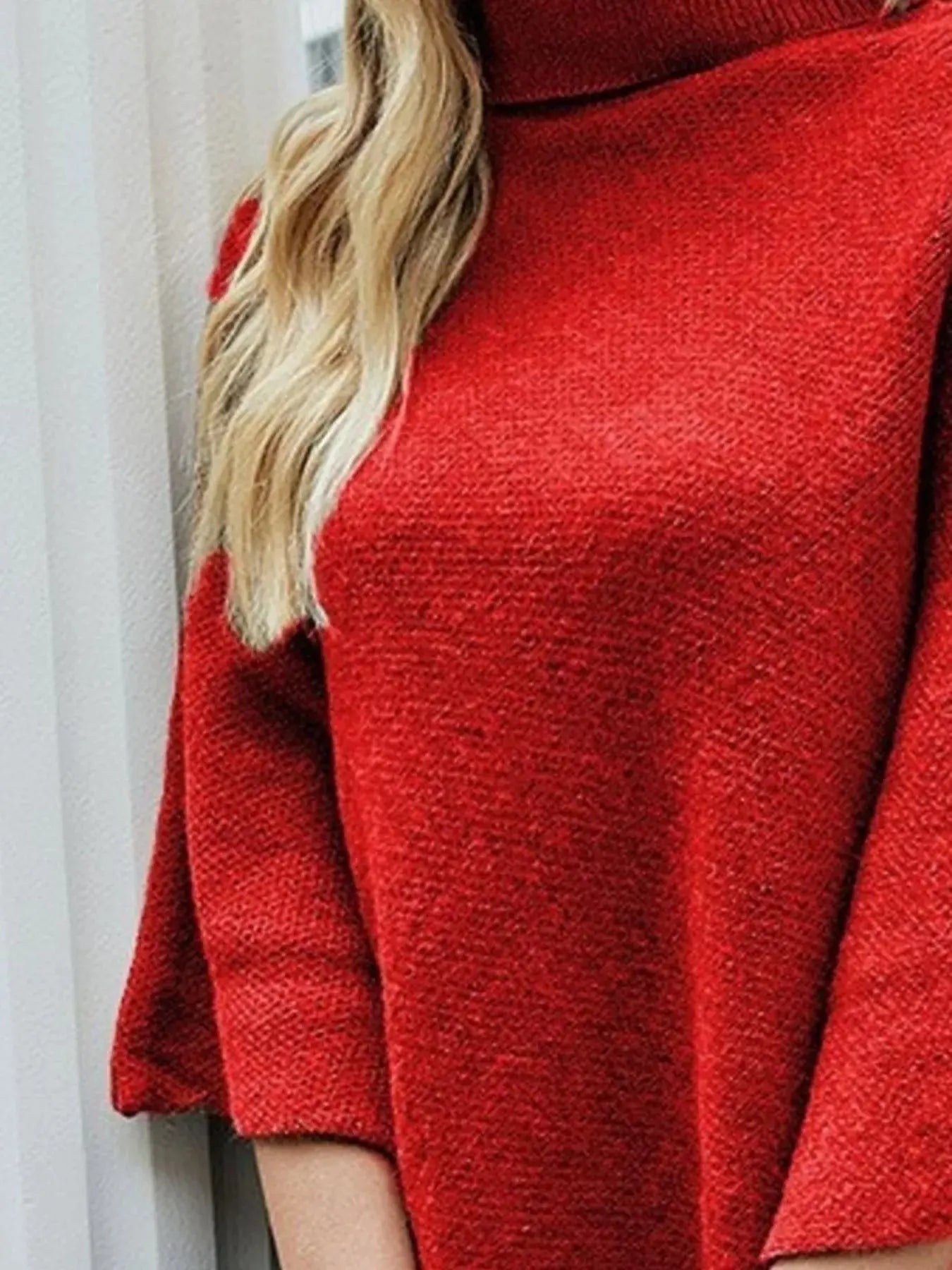 Button-Decor Turtleneck Poncho Pullover Simply Love