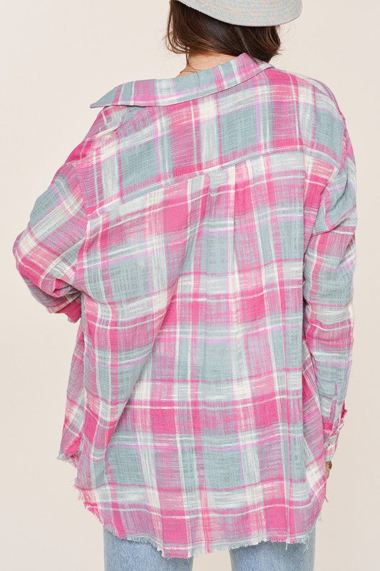 Plaid Peony Button-Down Shirt