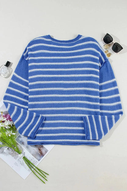 Striped Round Neck Dropped Shoulder SweaterFeatures: Basic style
Stretch: Slightly stretchy
Material composition: 100% acrylic
Care instructions: Machine wash cold. Tumble dry low.
Imported


Size
US
Bust
ShoLove Salve Striped Round Neck Dropped Shoulder SweaterKnit Tops