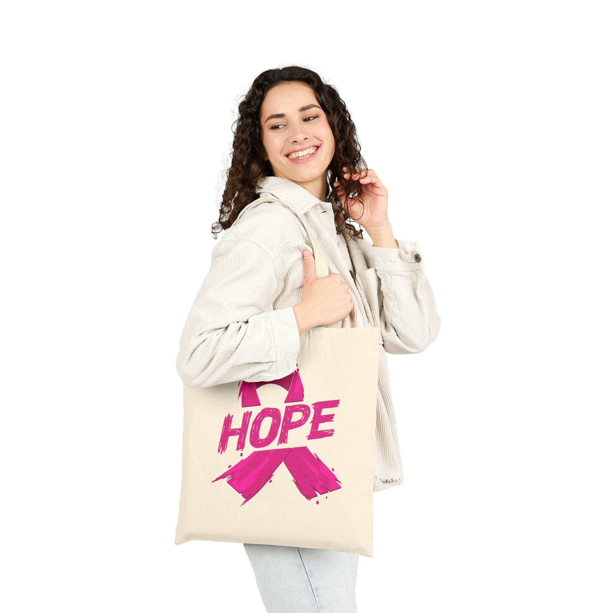 Breast Cancer Awareness Tote Bag Eco Friendly Cotton Tote Pink Ribbon Hope Design For Support Gift And Shopping Coco’s Tee Boutique
