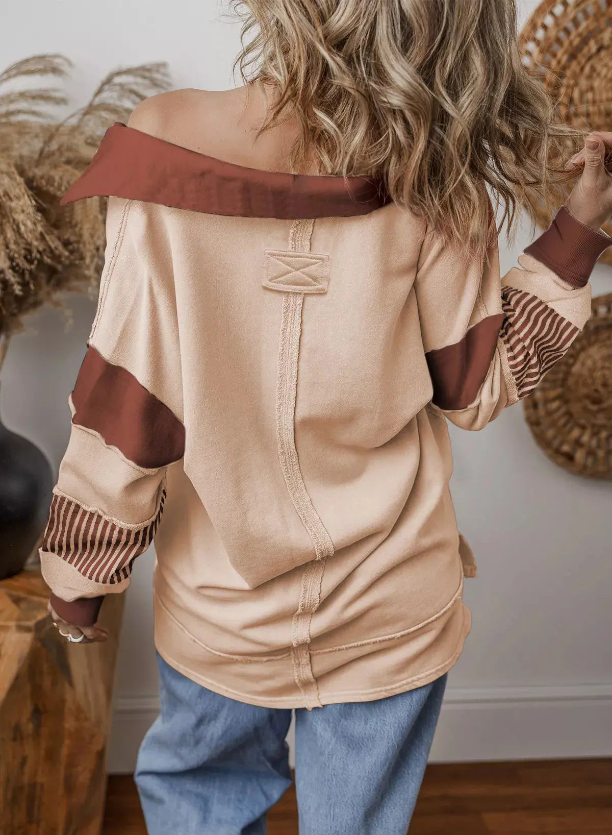 Color Block Striped Johnny Collar Sweatshirt Simply Love