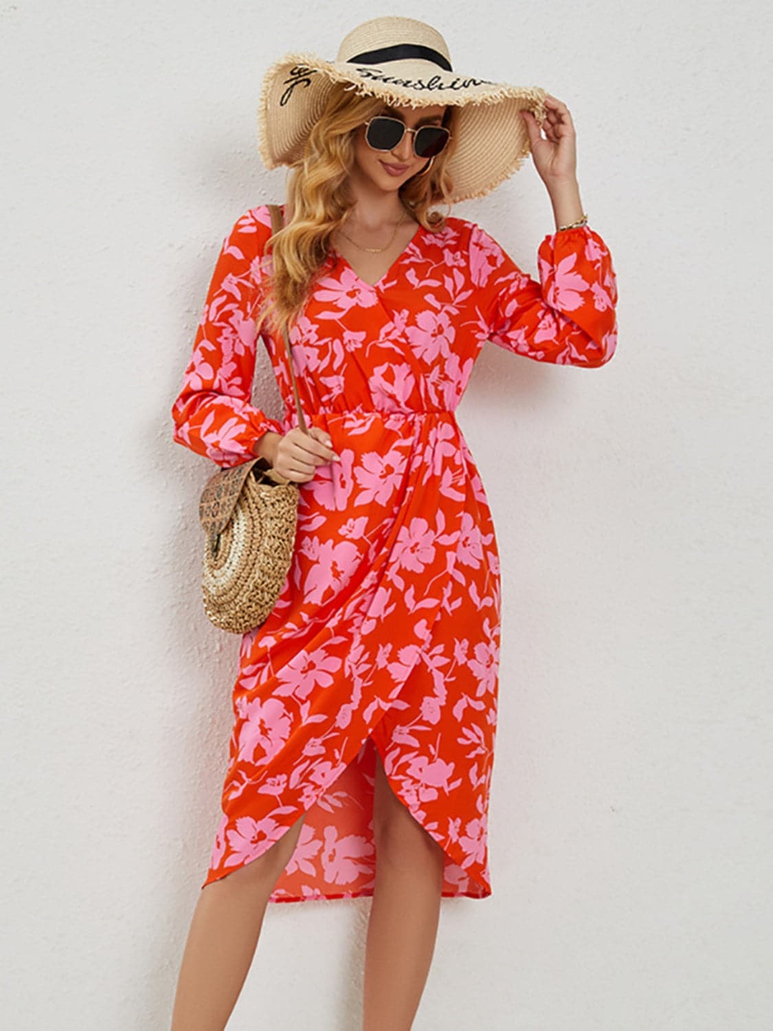 Chic long sleeve printed midi dress