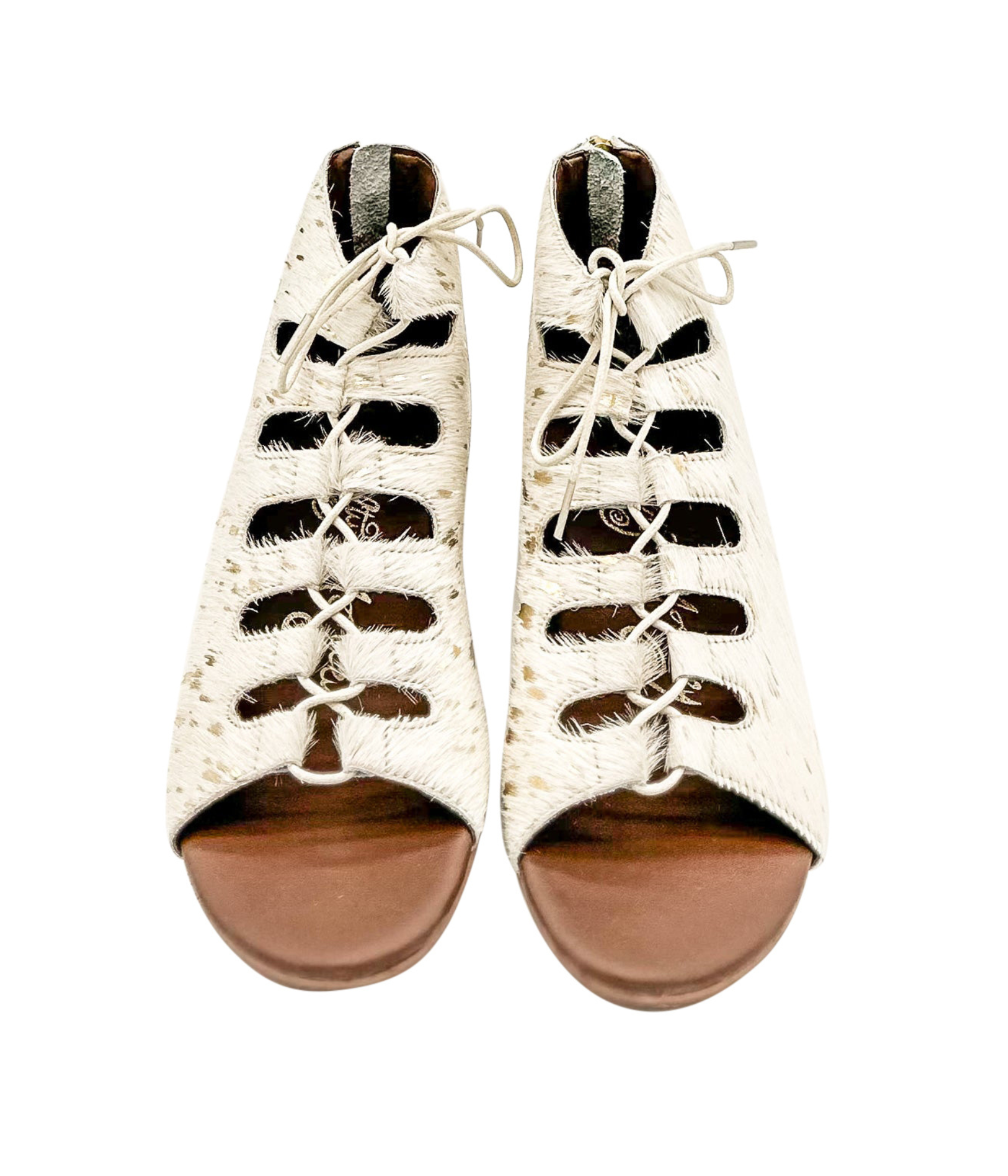 Nola Gold Sandals Gladiator Style Lace Up Back Zip Naughty Monkey