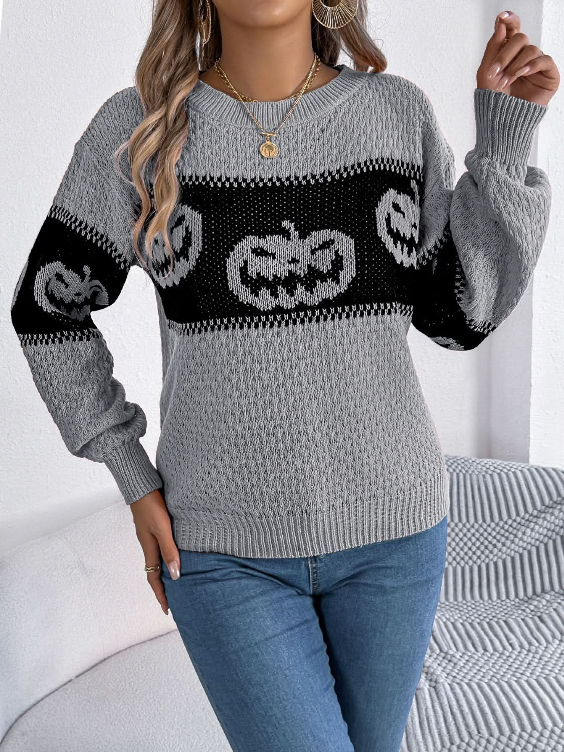 Cozy pumpkin round neck long sleeve pullover