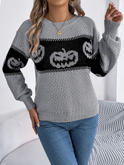 Cozy pumpkin round neck long sleeve pullover