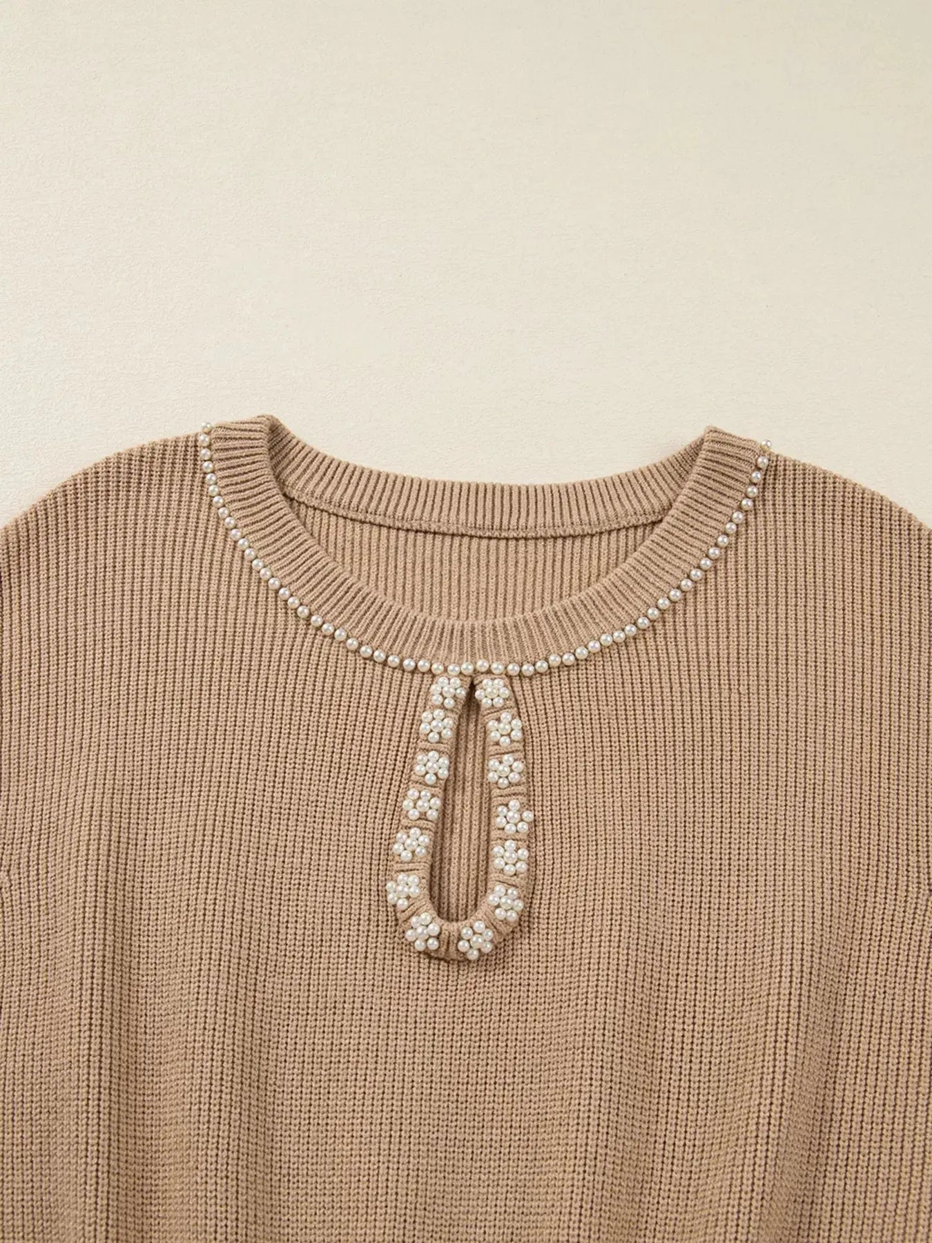 Pearl Embellished Keyhole Ribbed Sweater Dress Simply Love