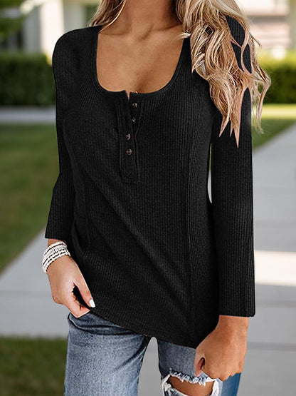 Full Size Scoop Neck Long Sleeve T-Shirt.