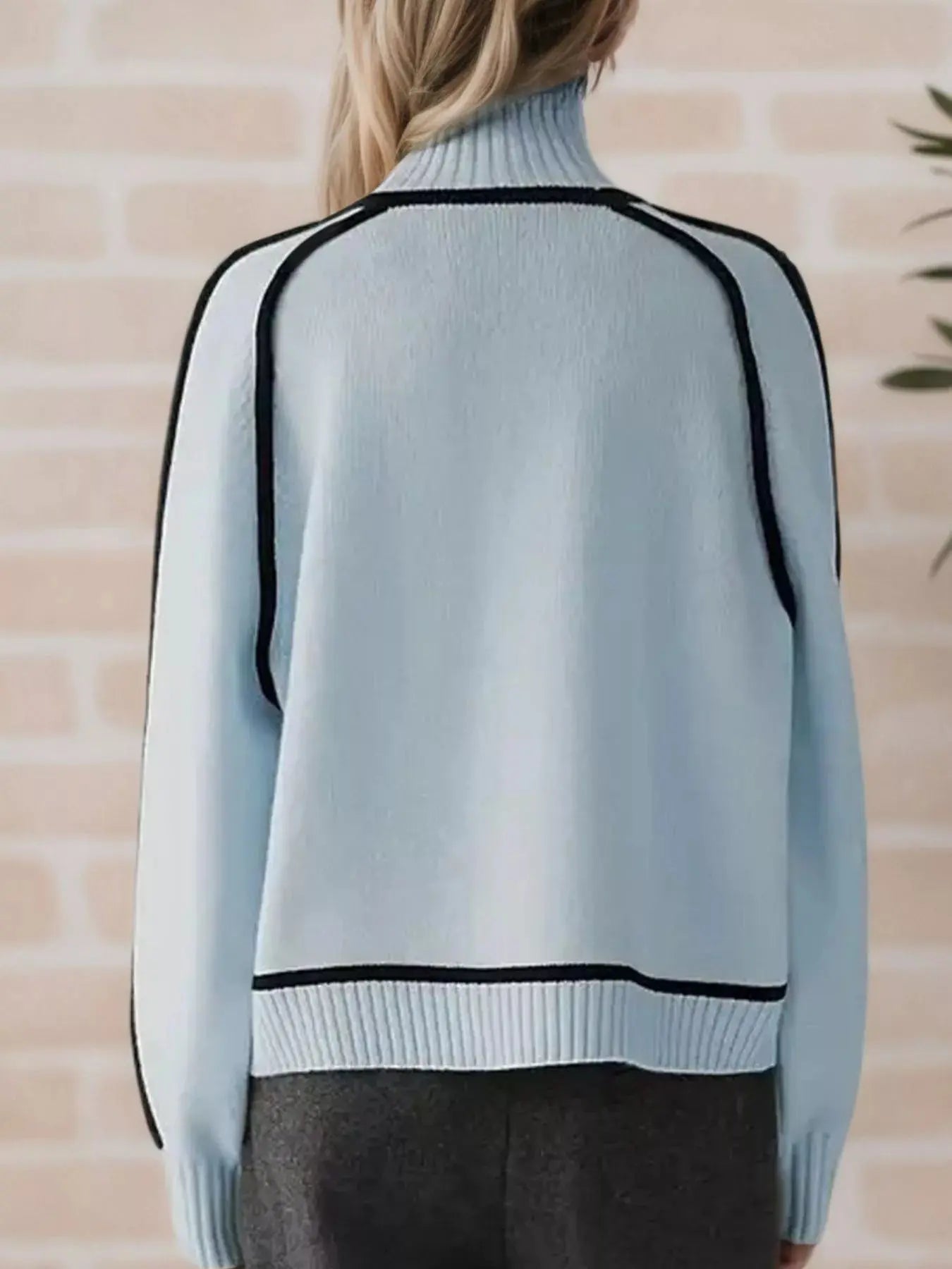 Cream Contrast Trim Turtleneck Sweater With Black Piping Simply Love