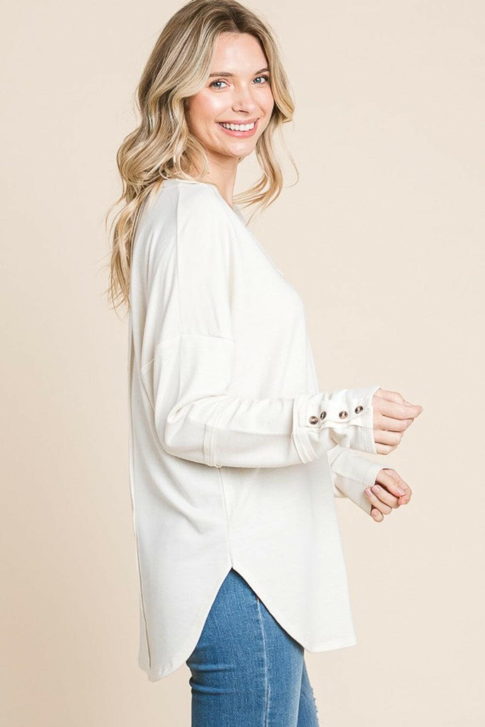 Culture Code Full Size V-Neck Dropped Shoulder Blouse.