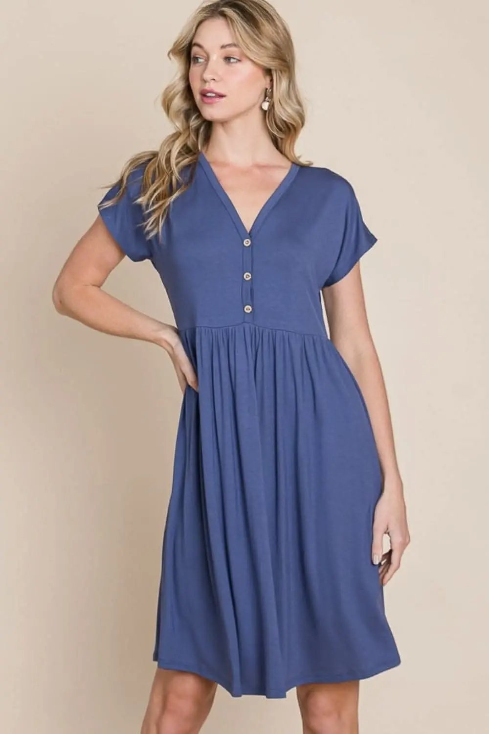 BOMBOM v-neck dress with buttons - Love Salve 