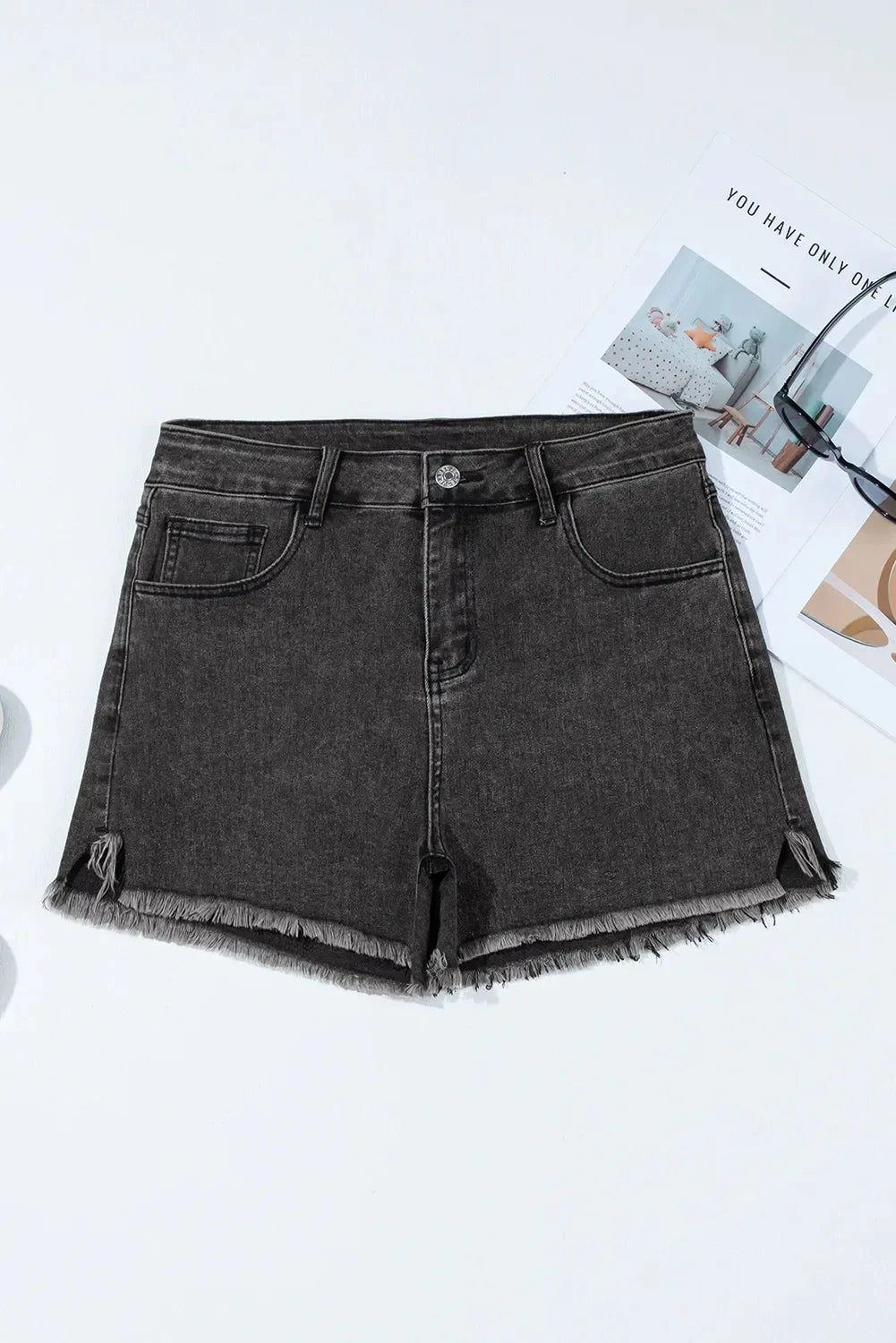 Simply Love: Raw Hem High-Waist Denim Shorts Simply Love