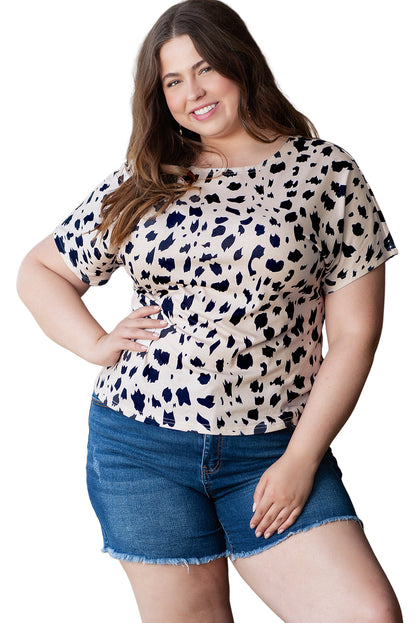 Khaki twist-back leopard print plus size top