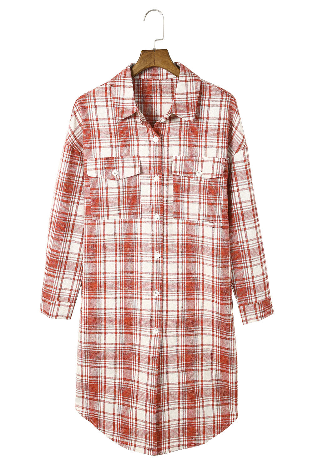 Chic plaid long shacket in fiery red