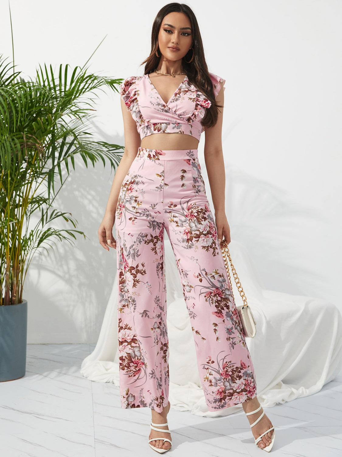 Printed Surplice Cap Sleeve Top and Pants Set Coco’s Tee Boutique