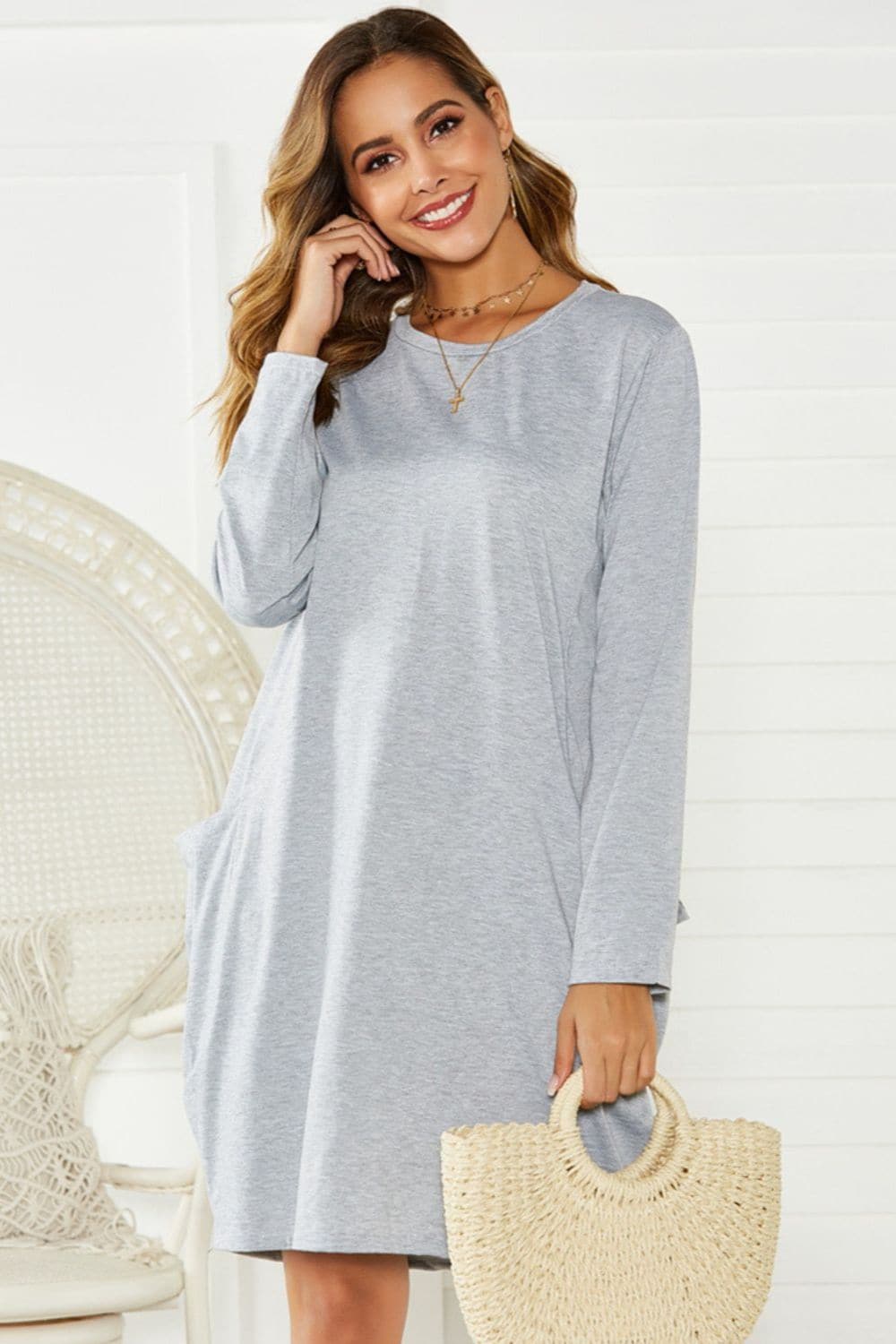 Cozy Long Sleeve Pocket Dress for Effortless Style