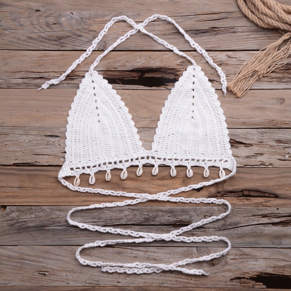 Popular Beach Vacation Hollow Out Hollow Out Cutout Pure Hand-Woven Shell Bikini Swimsuit Tops Women Bella Mia