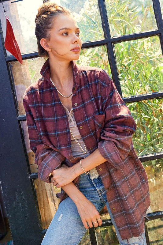 Vintage plaid long sleeve button-up shirt