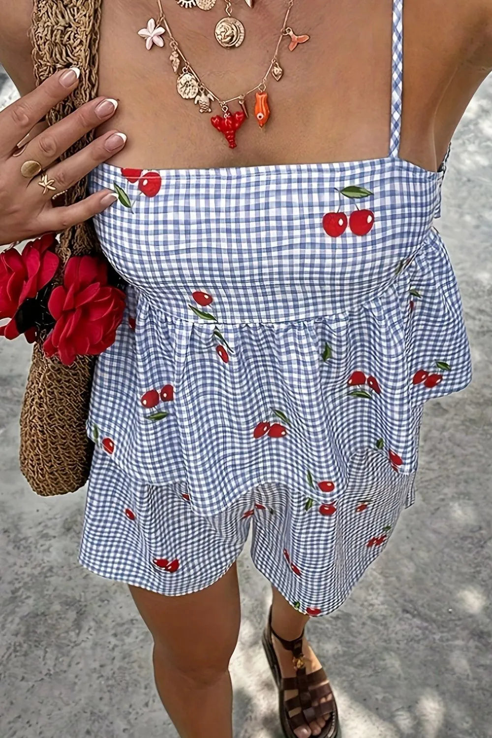 Cherry Sweet Summer Set – Gingham Cami & Shorts Two-Piece
