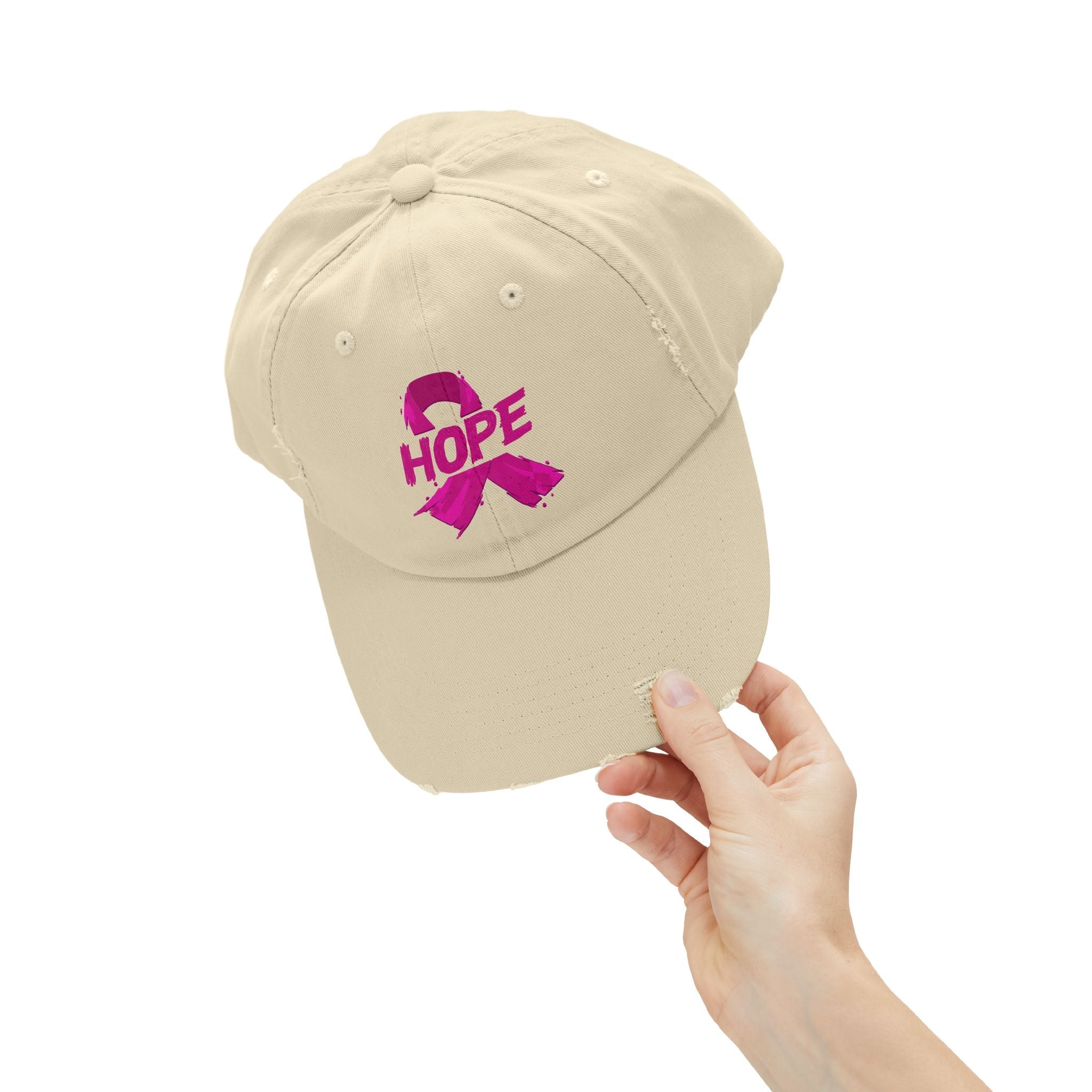 Hope Distressed Cap Unisex Cotton Twill Hat For Breast Cancer Awareness Gift Fundraising Everyday Style Coco’s Tee Boutique
