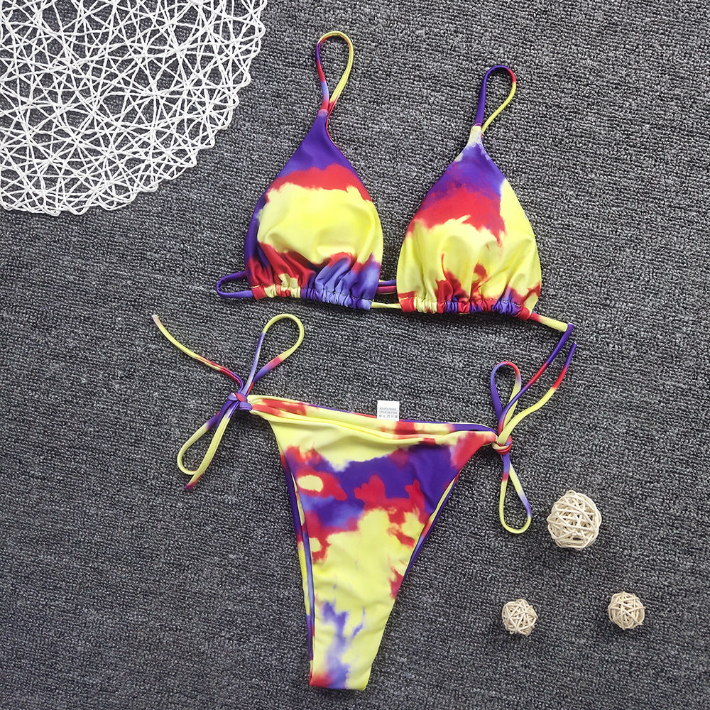 Color Blooming Printed Bikini Sexy Lace up Double Sided Fabric Women Swimsuit Bikini Bella Mia