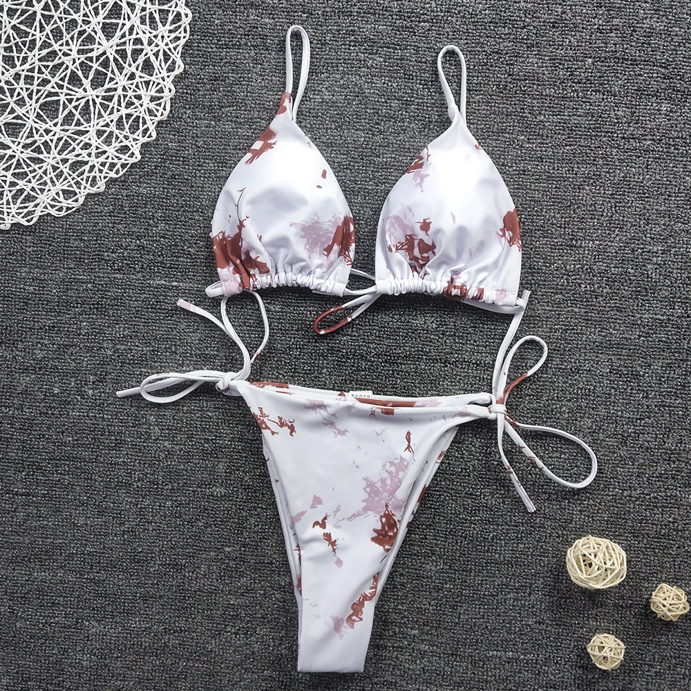Color Blooming Printed Bikini Sexy Lace up Double Sided Fabric Women Swimsuit Bikini Bella Mia