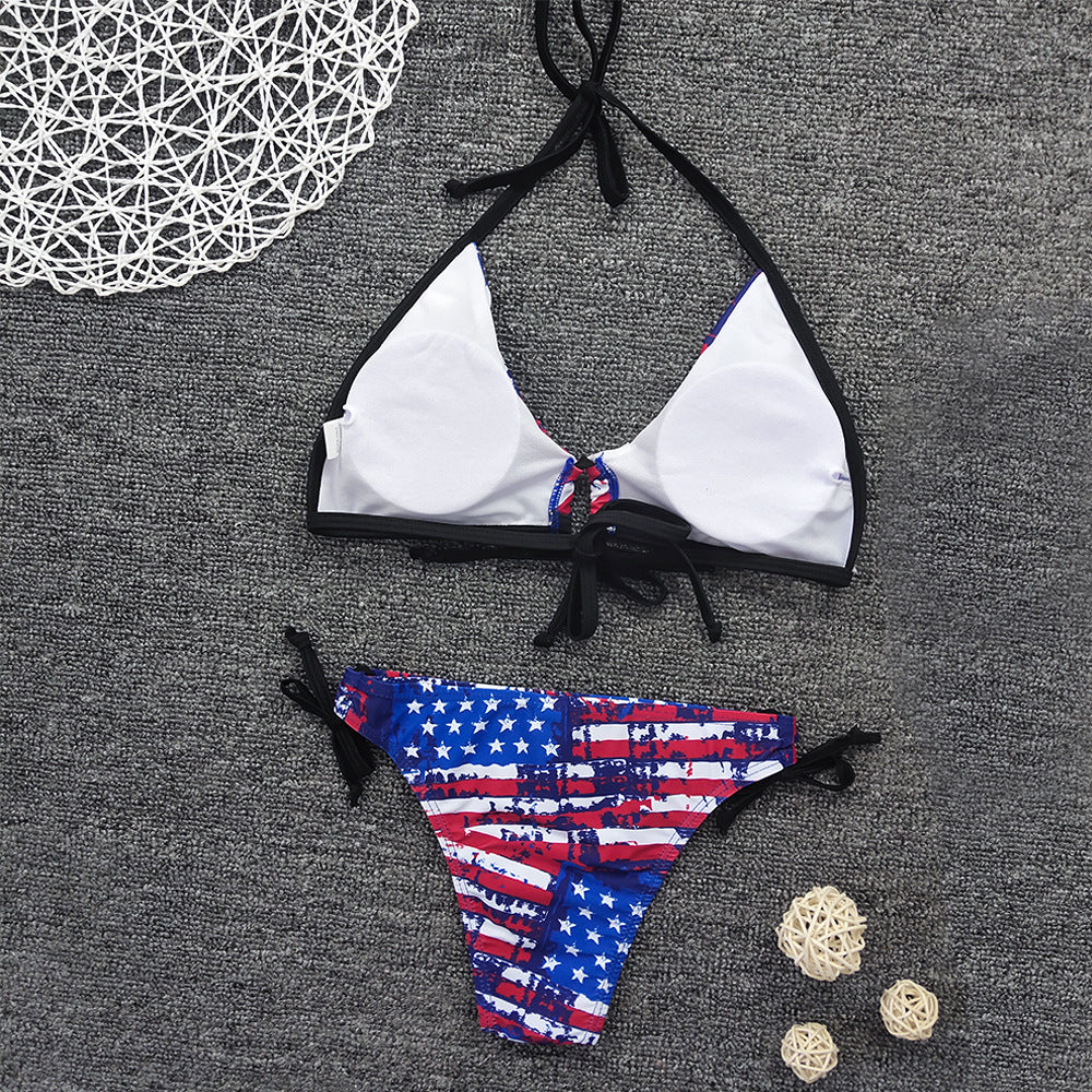 Bikini Sexy Lace up Flag Positioning Printing Bikini Women Swimsuit Bella Mia