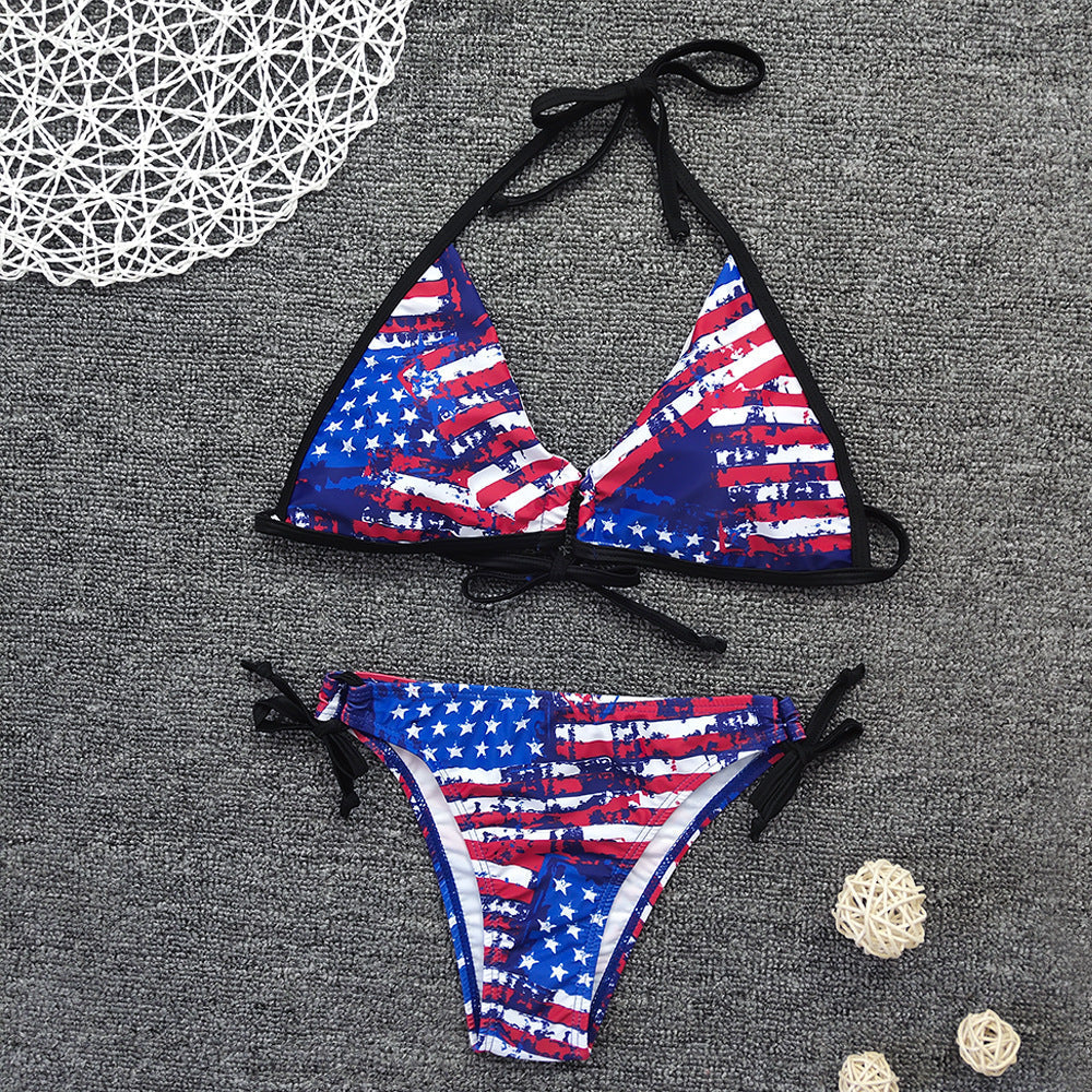 Bikini Sexy Lace up Flag Positioning Printing Bikini Women Swimsuit Bella Mia