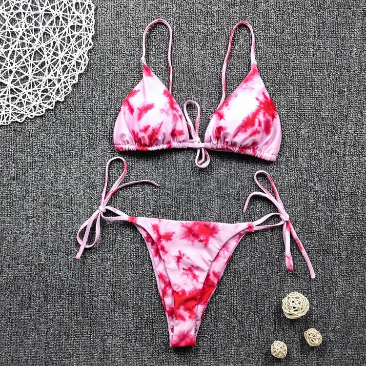 Color Blooming Printed Bikini Sexy Lace up Double Sided Fabric Women Swimsuit Bikini Bella Mia