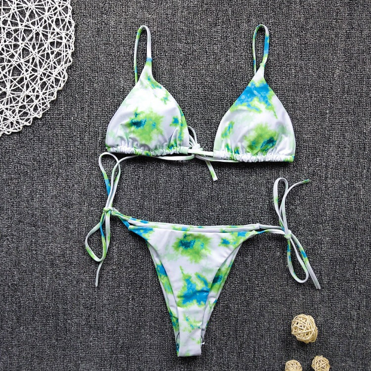 Color Blooming Printed Bikini Sexy Lace up Double Sided Fabric Women Swimsuit Bikini Bella Mia