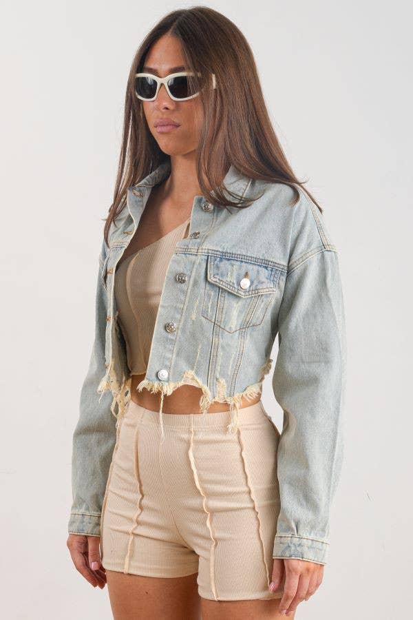 Frida Muse Crop Denim Jacket Coco’s Tee Boutique