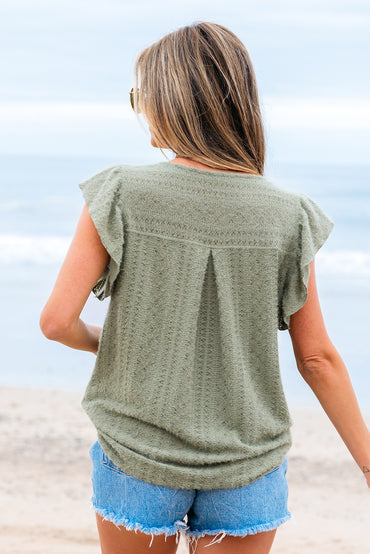 Laurel Green Flutter Sleeve Lace V Neck Shirt for Women