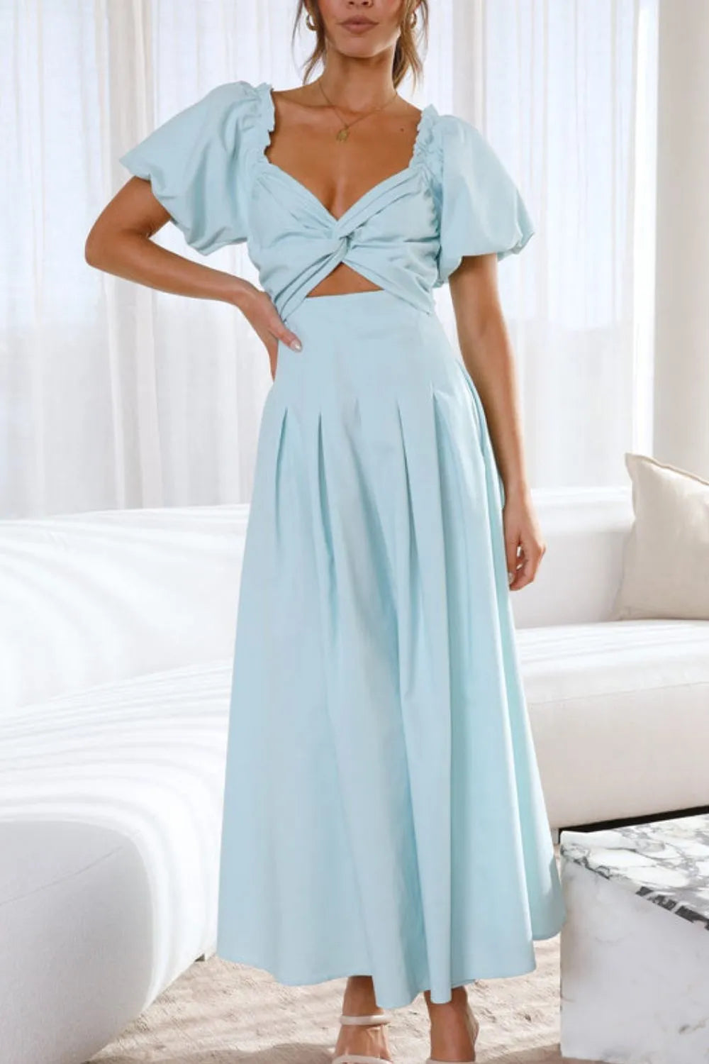 Sweet Serenity Puff Sleeve Midi Dress