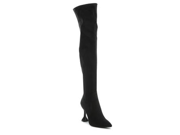 Chic over-the-knee heeled boots in rich brandy hue