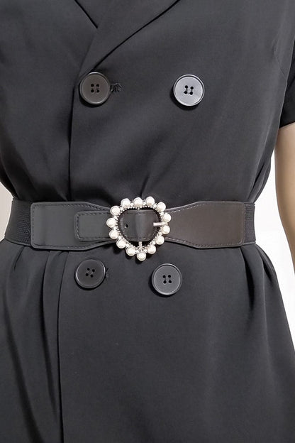 Pearl Heart Buckle Elastic Belt.