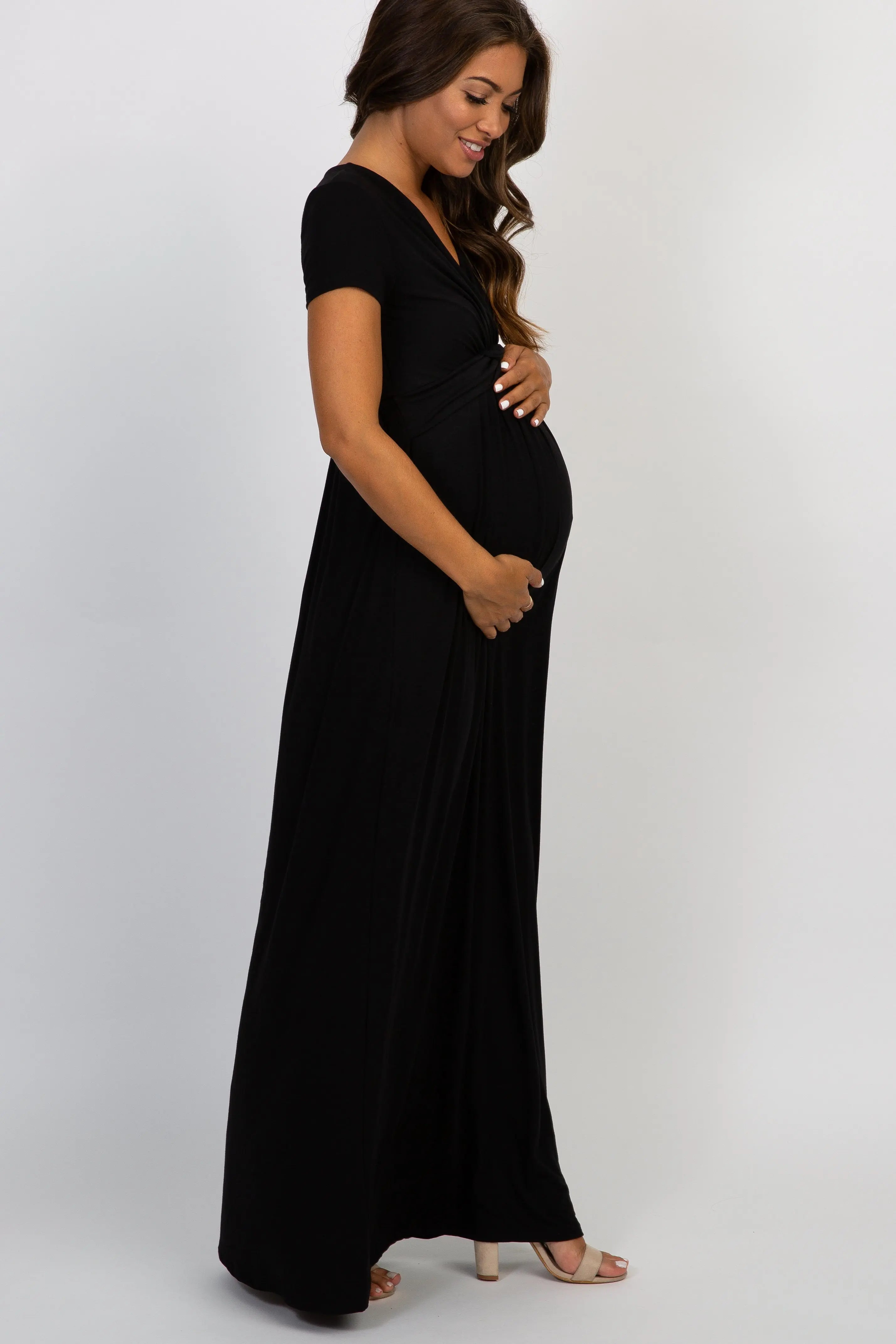 PinkBlush Black Draped Maternity/Nursing Maxi Dress PinkBlush